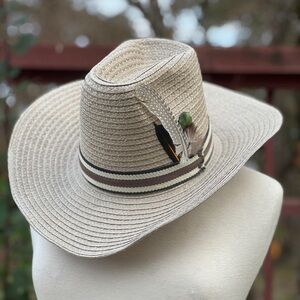 Vintage 10gal Straw Cowboy Hat with Feather Accent